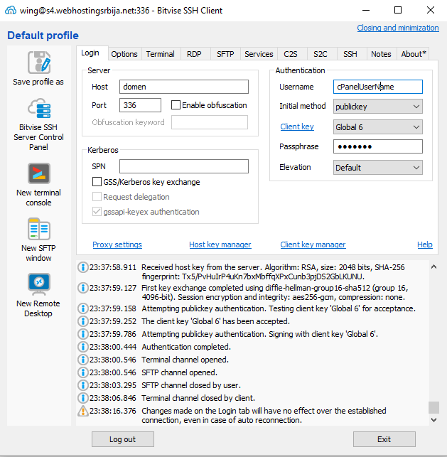 screen7 Kako da se povežete na SSH - cPanel - Bitvise