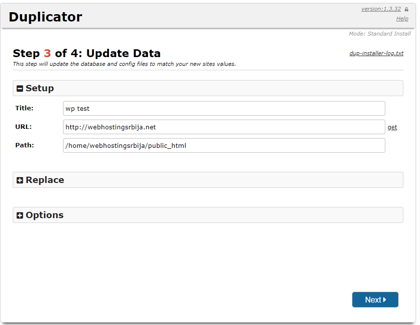 Screenshot 43 Prebacivanje sajta sa localhost na cPanel duplicator