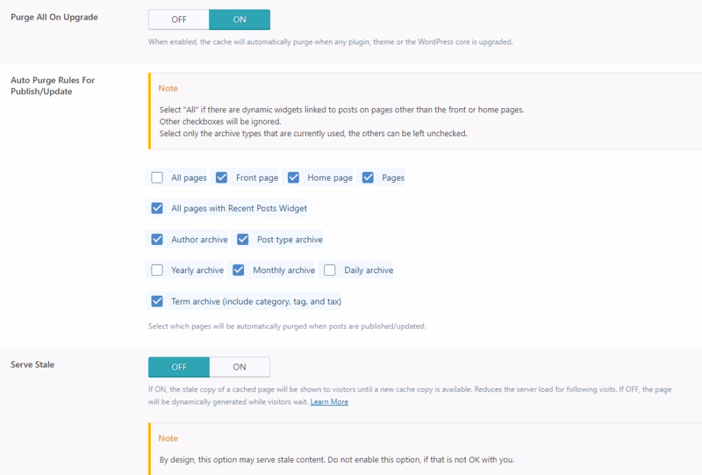 LiteSpeed Cache Settings - Purge litespeed10 LiteSpeed Cache Settings - Purge