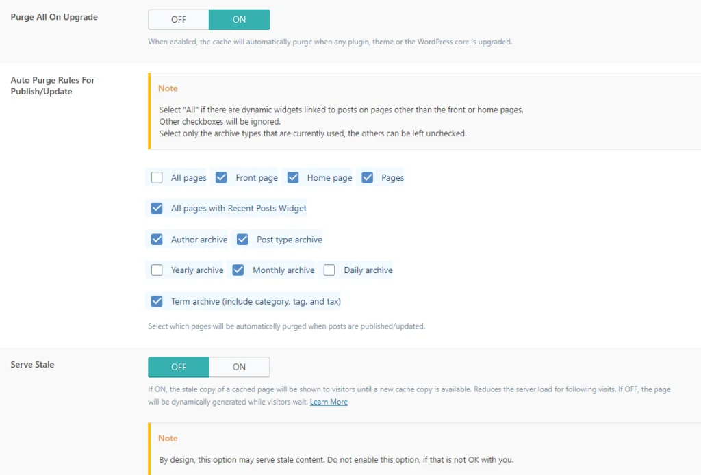LiteSpeed Cache Settings - Purge litespeed10 LiteSpeed Cache Settings - Purge