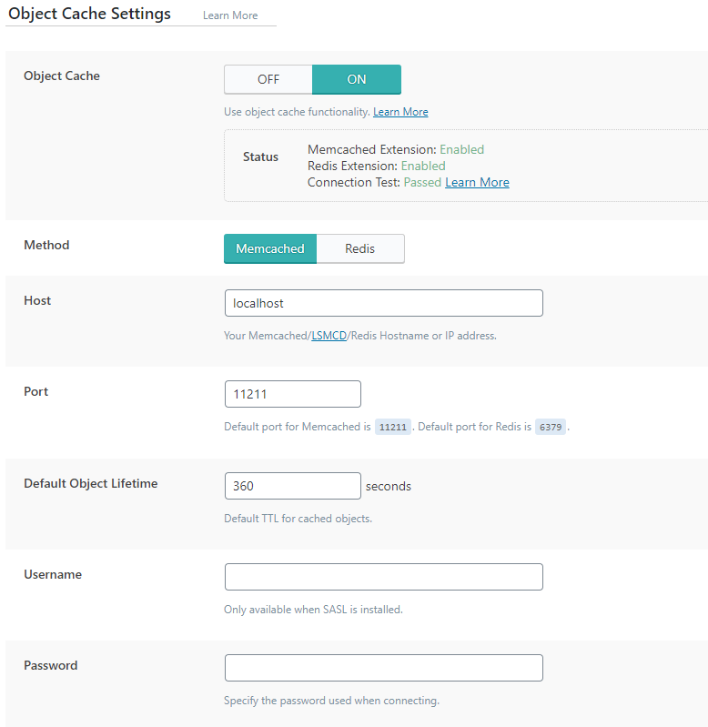 litespeed15 LiteSpeed Cache Settings - Object