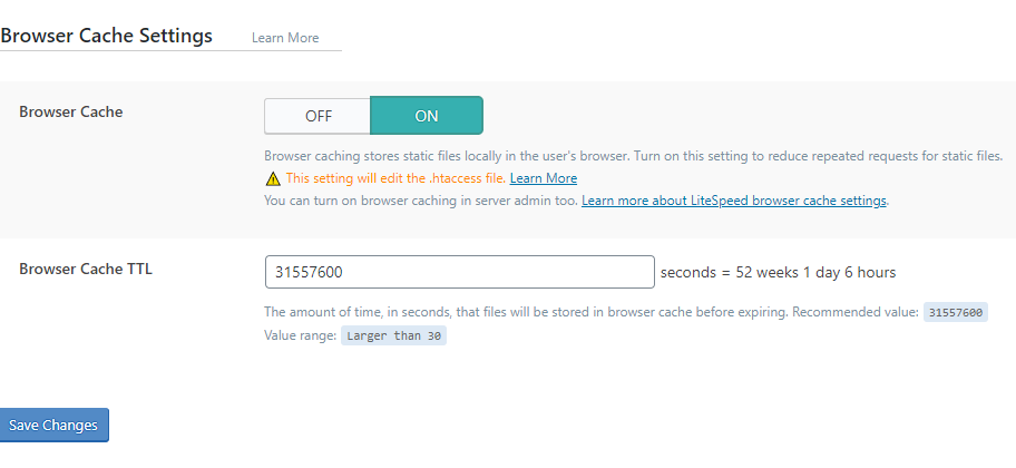 litespeed16 1 LiteSpeed Cache Settings - Browser