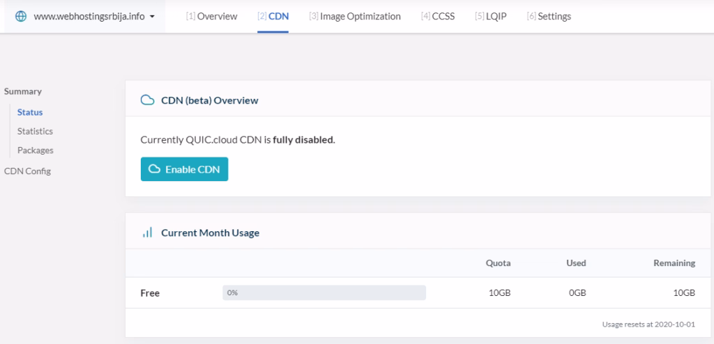 Setup on the site quic.cloud - CDN litespeed23 Podešavanje na sajtu quic.cloud - CDN