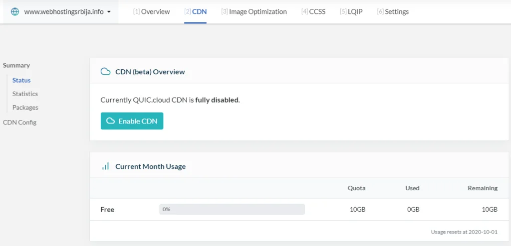 Podešavanje na sajtu quic.cloud - CDN litespeed23 Podešavanje na sajtu quic.cloud - CDN