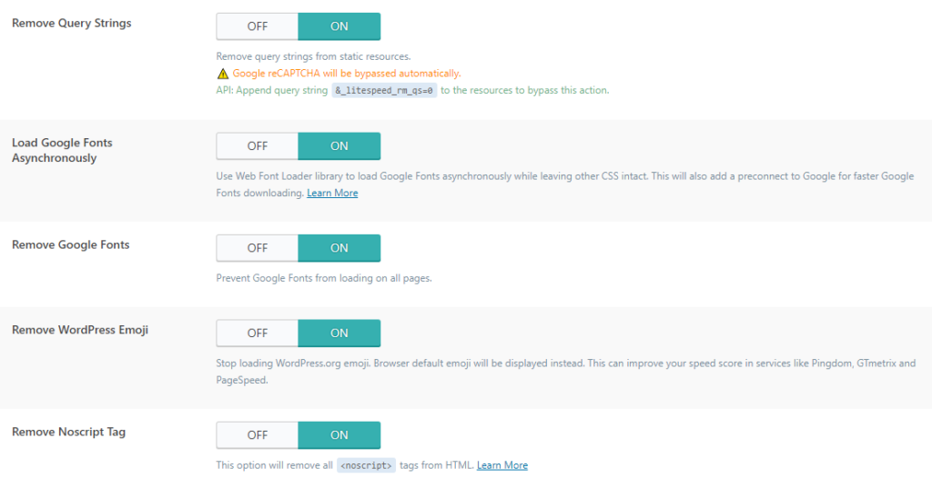 litespeed49 LiteSpeed Page Optimization - Settings