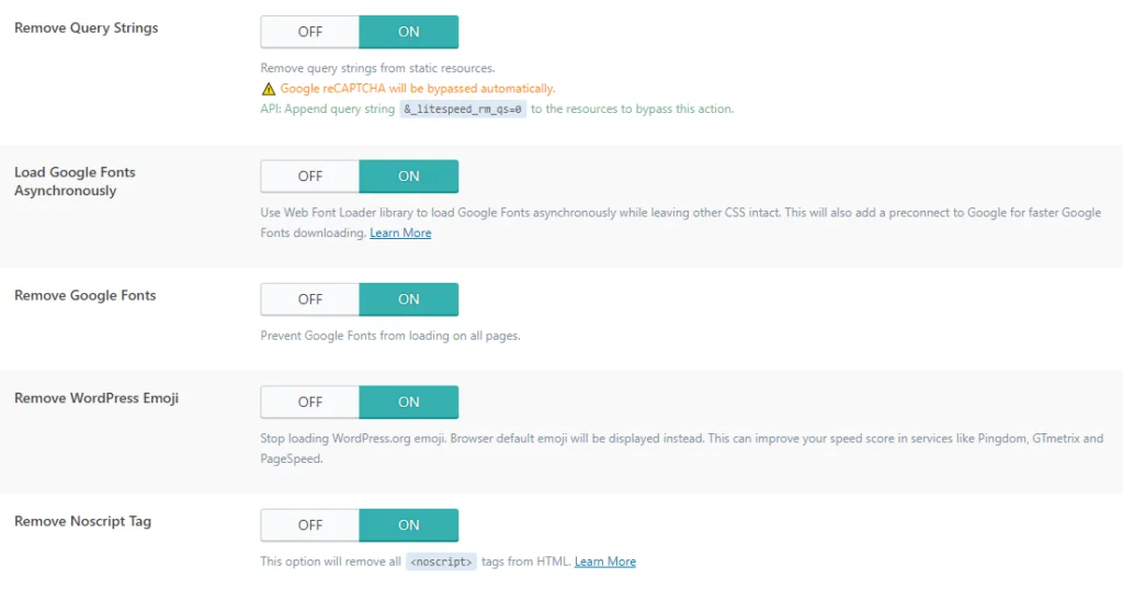 LiteSpeed Page Optimization - Settings litespeed49 LiteSpeed Page Optimization - Settings