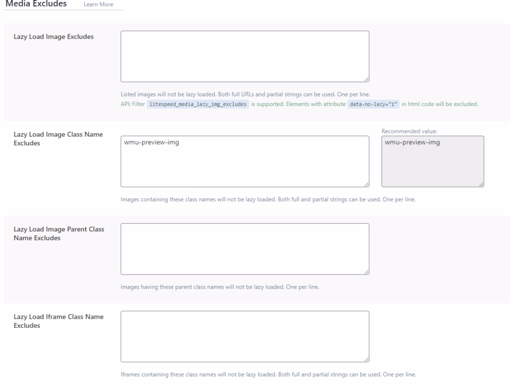 LiteSpeed Page Optimization - Media Excludes litespeed52 LiteSpeed Page Optimization – Media Excludes