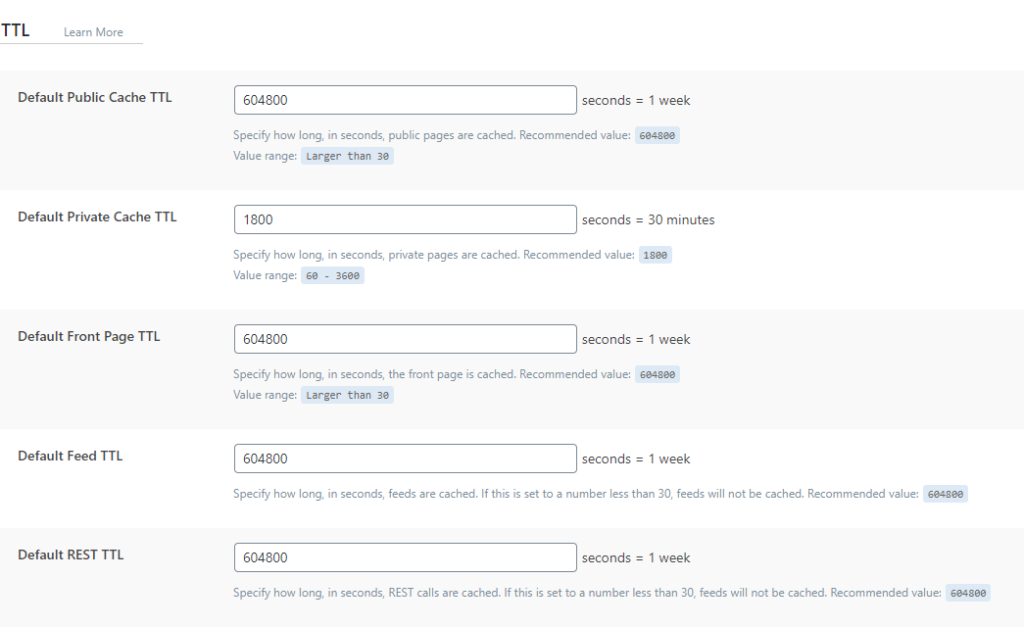 litespeed9 LiteSpeed Cache Settings - TTL