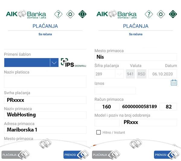 aikbanka Načini plaćanja hostinga i domena