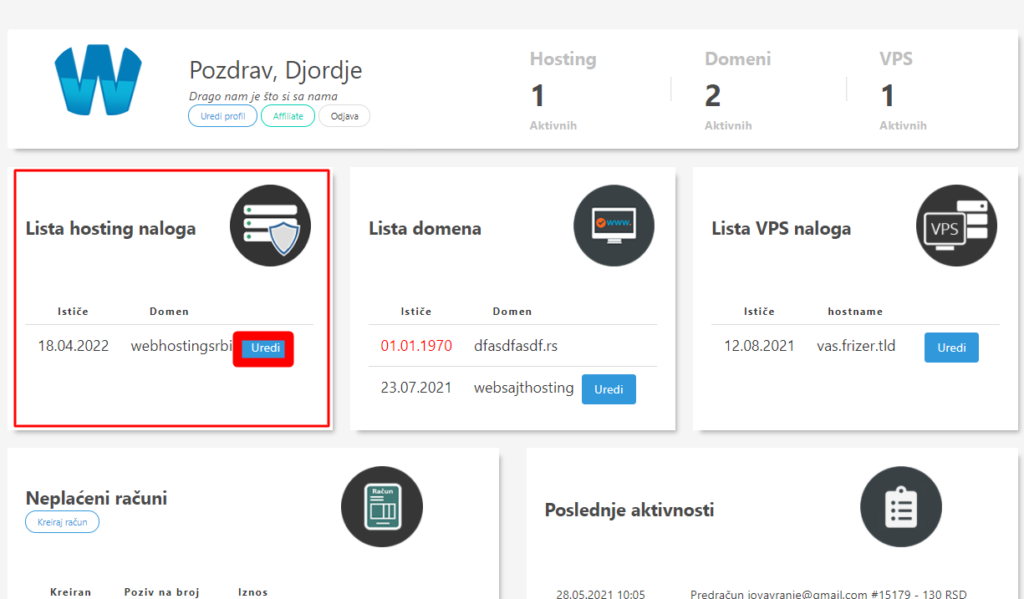 promenapaketa1 1 Reset cPanel lozinke ili Auto login na cPanel