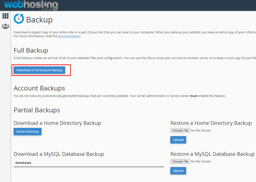 backup2 Ručno backup i restore cPanel