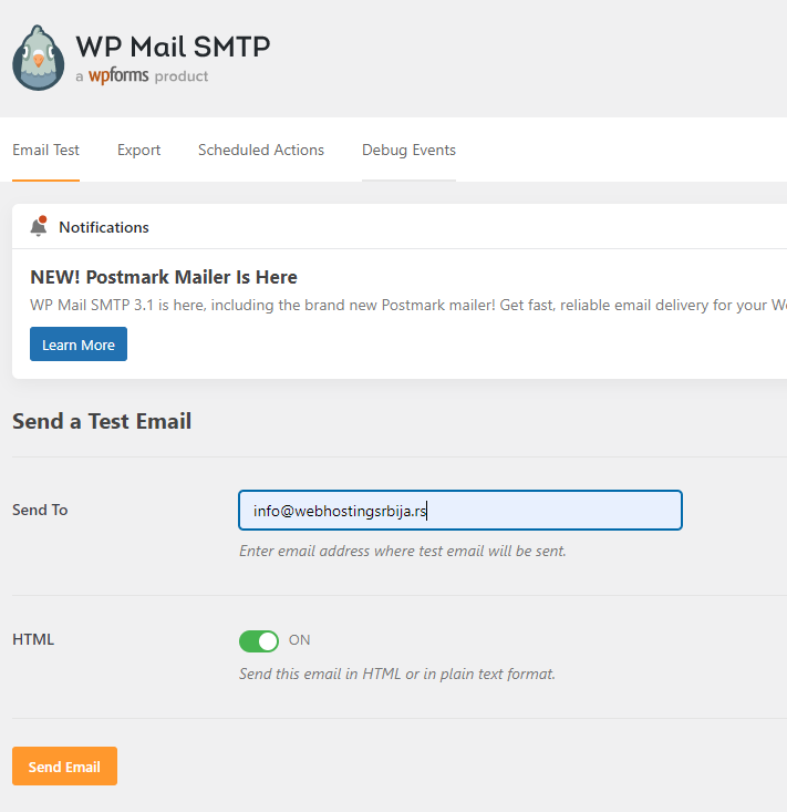 emailtestsmtp2 SMTP i WordPress