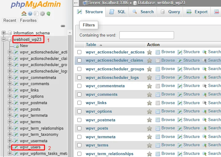 Reset WP lozinke bez pristupa dashboard wp-admin phpmyadminselect Reset WP lozinke bez pristupa dashboard wp-admin