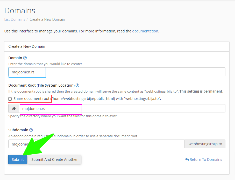 cPanel Domains 1 Kako da kreirate subdomain cPanel?