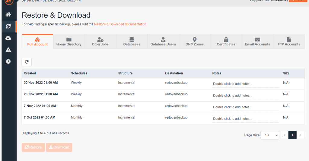 jetbackup53 Restore naloga ili fajlova