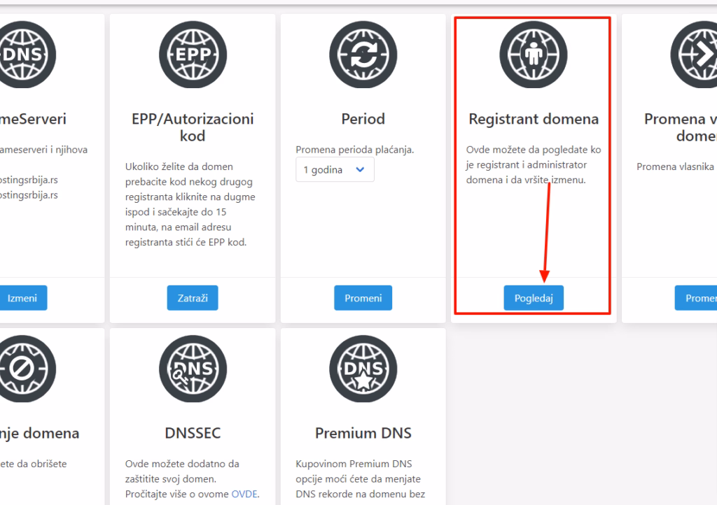 Change of registrant Domain options WebHostingSrbija Promena registranta