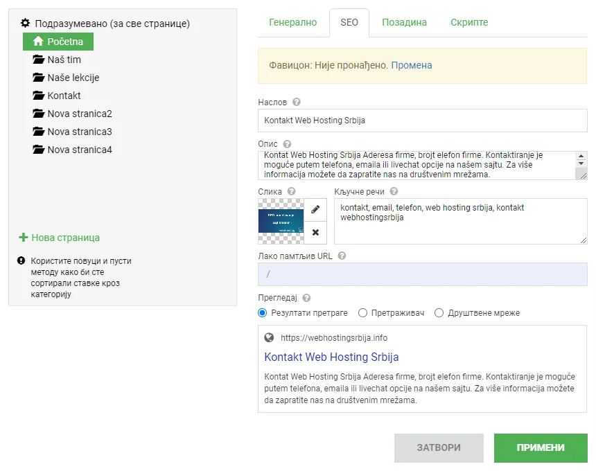 SEO u Sajt kreatoru seopodesavanje sajt kreator SEO u Sajt kreatoru