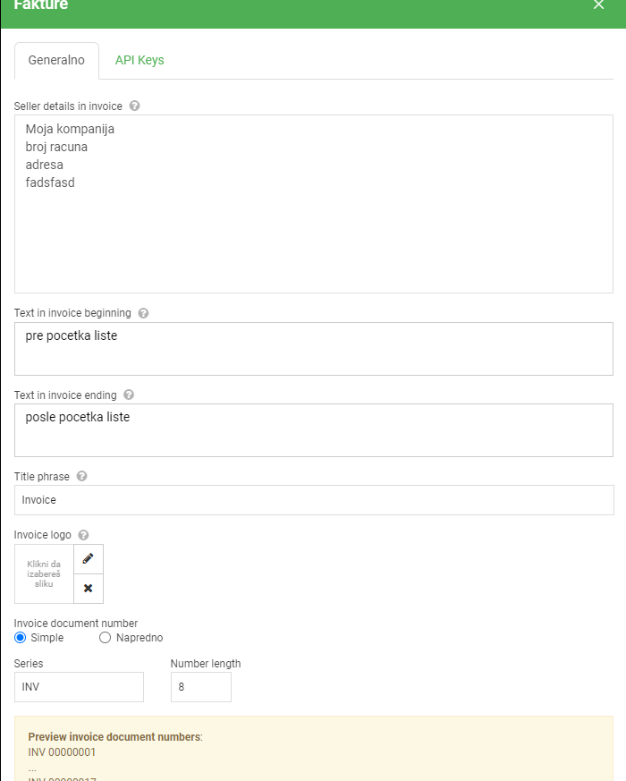 fakture sajt kreator Kako da dodam informacije o prodavcu