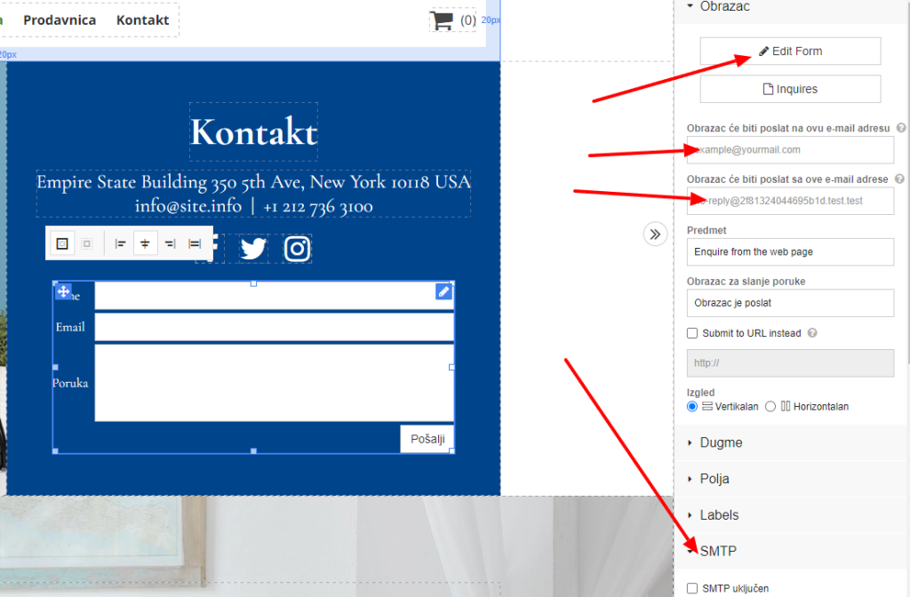 kontaktforma Postavljanje kontakt forme