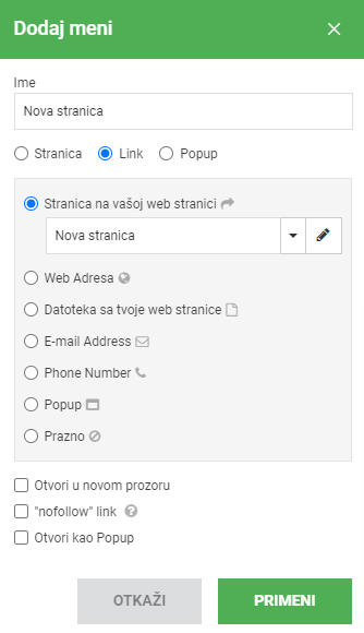 nova meni stavka Izmena menija