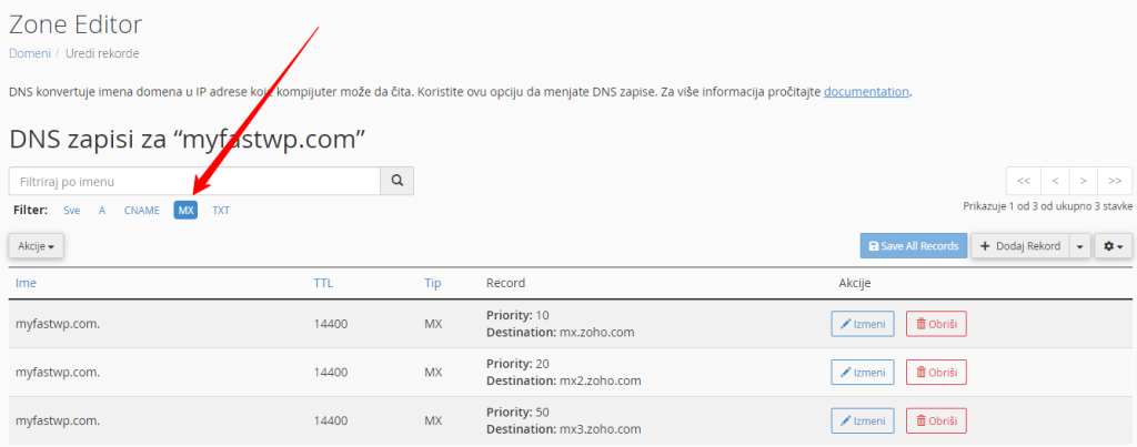 zoho dns mx Kako da podeste Zoho Mail na domenu