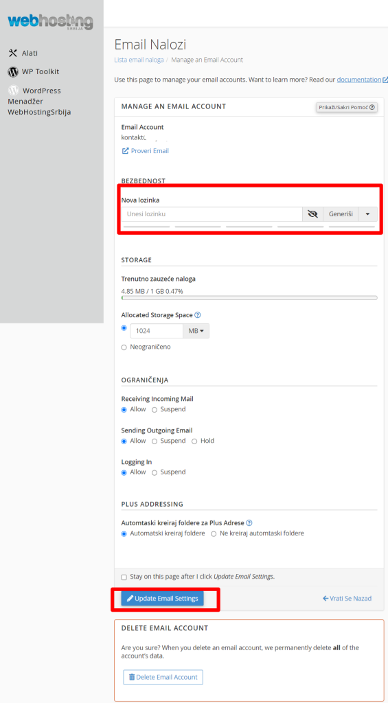 cPanel Email Nalozi 1 Kako Promeniti Lozinku za Vašu Email Adresu u cPanel