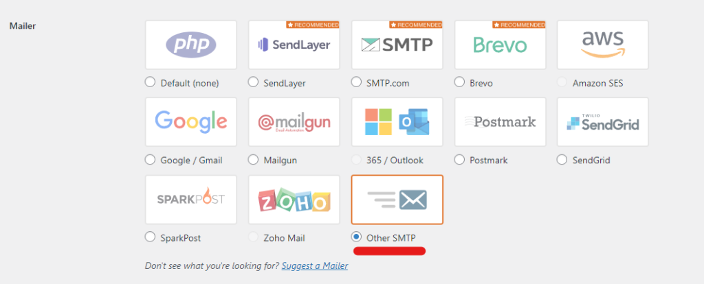 smtp other SMTP i WordPress