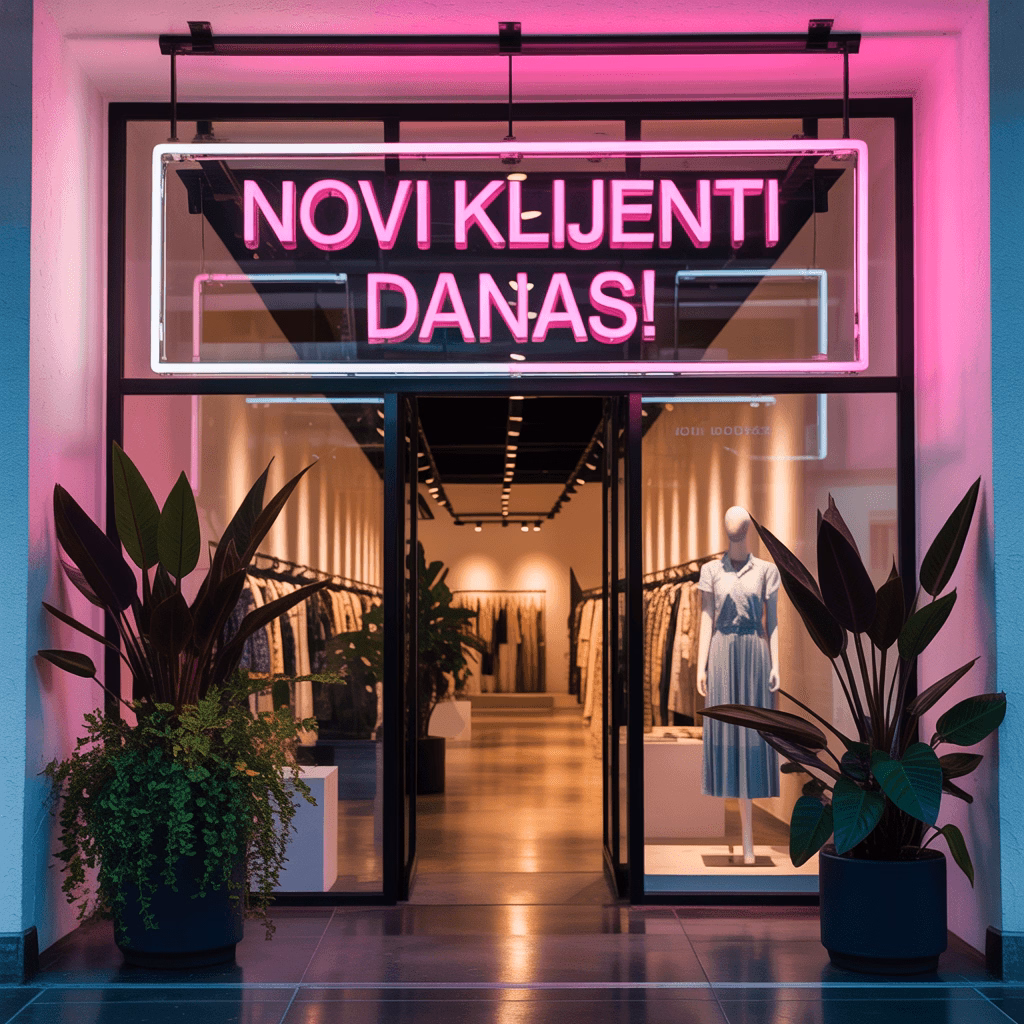 a photograph of a vibrant neon sign Kreiraj online prodavnicu danas – Besplatna WooCommerce prodavnica
