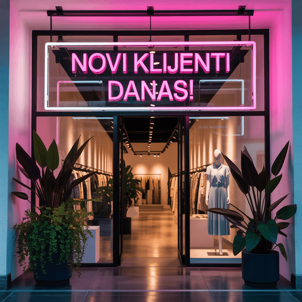 Kreiraj Prodavnicu Danas a photograph of a vibrant neon sign Kreiraj Prodavnicu Danas