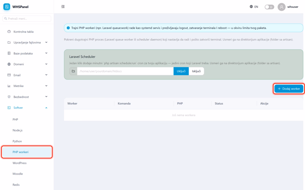 PHP workeri i Laravel scheduler u WHSPanelu PHP workeri u WHSPanelu