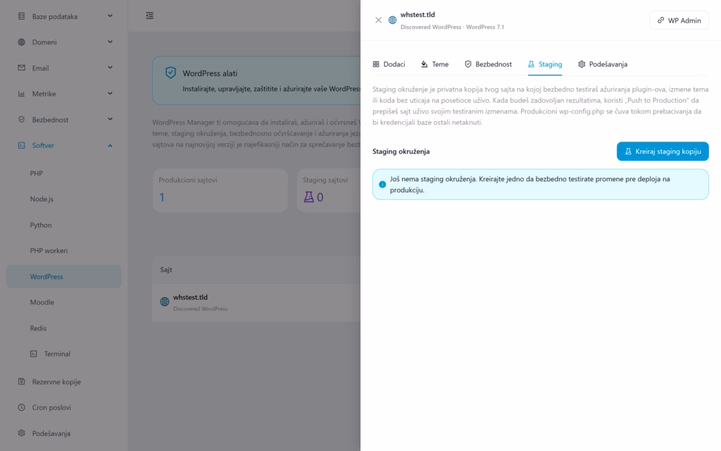 WordPress instalacija i upravljanje u WHSPanelu WordPress staging u WHSPanelu