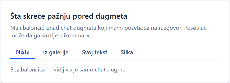 AI chatbot: placement on the site and basic settings Izbor baloncića koji skreće pažnju