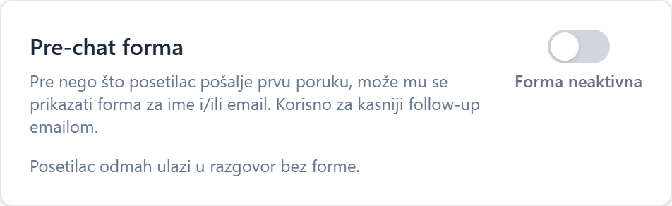 AI chatbot: placement on the site and basic settings Pre-chat forma za ime i email