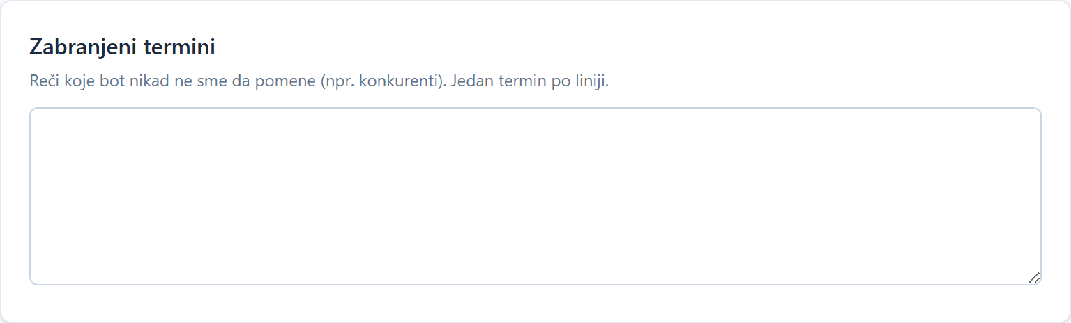 Bot: business description, instructions and limitations Polje Zabranjeni termini