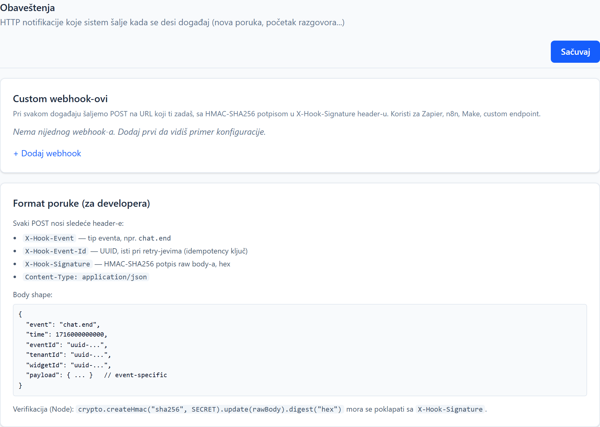 Webhooks and AI tools for AI chatbot Kartica Custom webhook-ovi