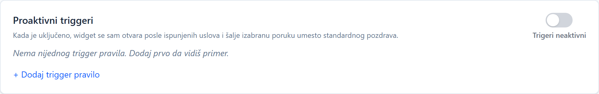 Quick responses and proactive triggers in an AI chatbot Kartica Proaktivni triggeri