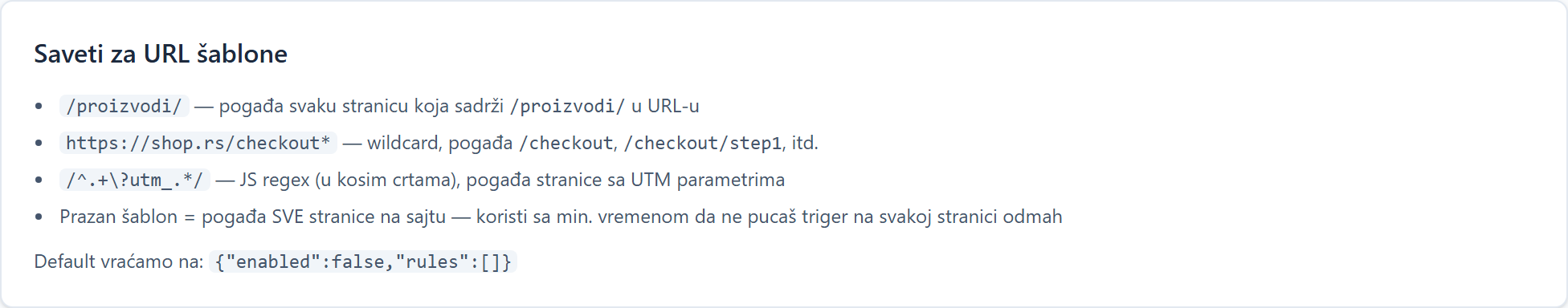 Quick responses and proactive triggers in an AI chatbot Kartica Saveti za URL šablone