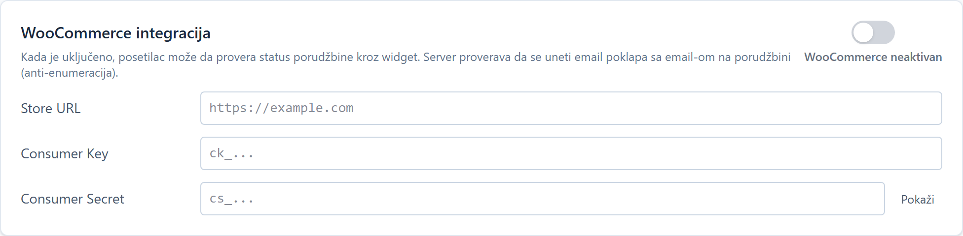 WooCommerce and Shopify: connecting your store Polja za WooCommerce integraciju