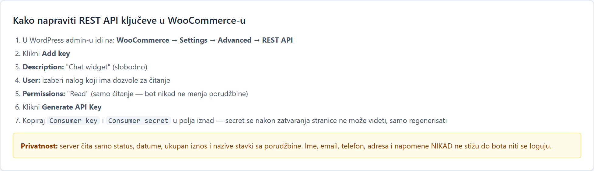 WooCommerce and Shopify: connecting your store Uputstvo za pravljenje REST API ključeva