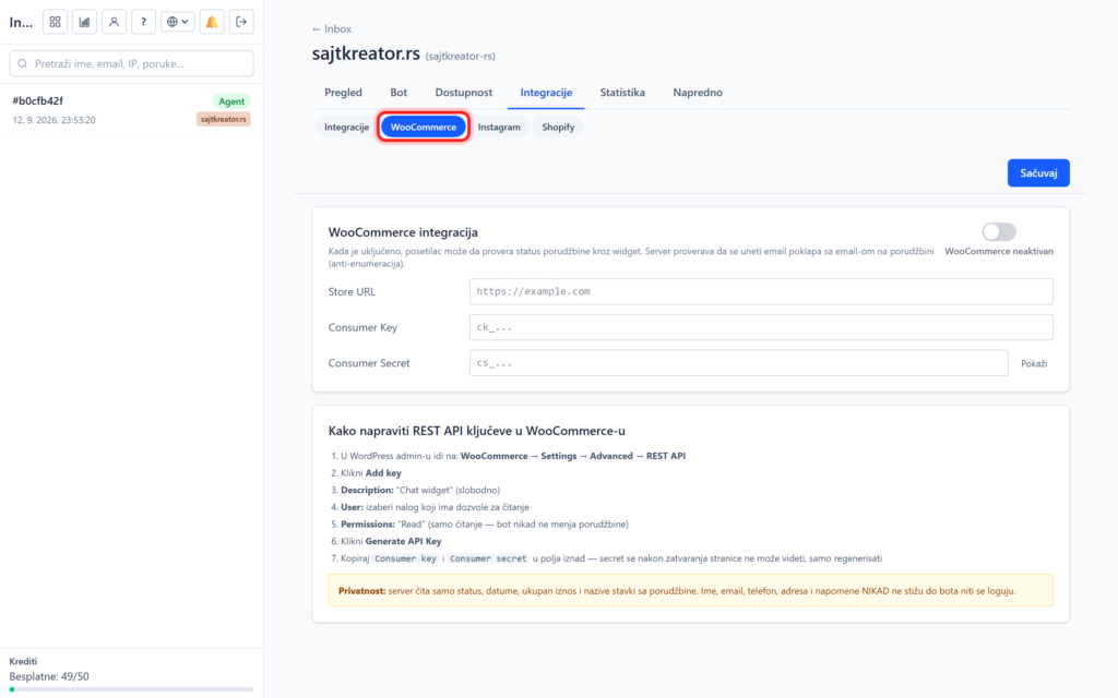 ai chatbot woo tab 20260913a WooCommerce i Shopify: povezivanje prodavnice