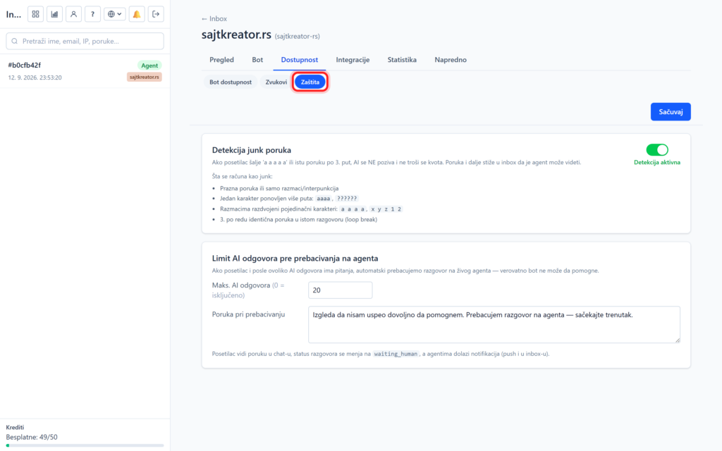 ai chatbot zastita tab 20260913a Zaštita od zloupotrebe i banovanje posetilaca